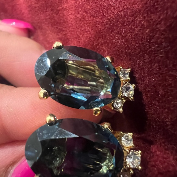 Christian Dior Midnight Blue and Gold Crystal Clip -On Earrings - Picture 3 of 11